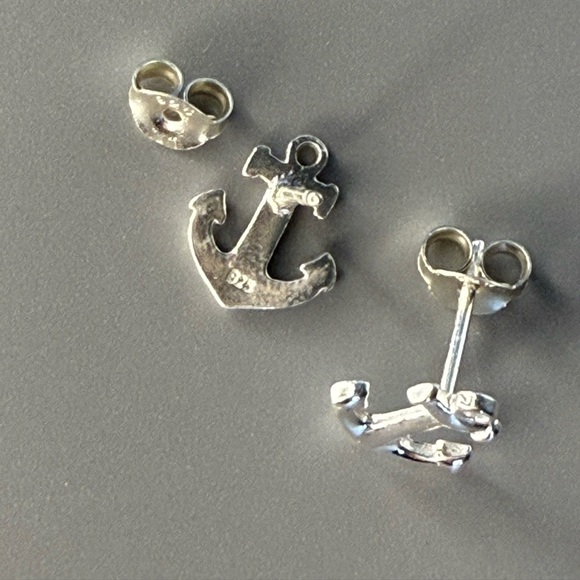 Sterling Silver Dainty Anchor Stud Earrings - Picture 6 of 9
